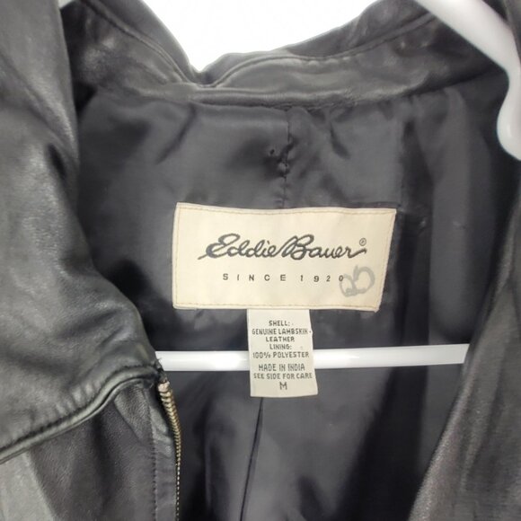 Eddie Bauer Lambskin Leather Jacket Womens Medium Black Full Zip - Picture 3 of 14